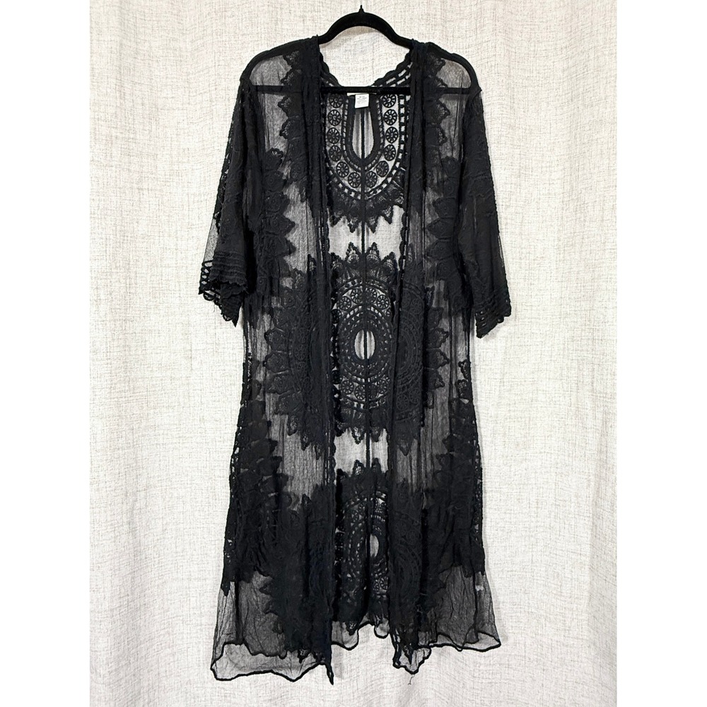 Rachel Zoe Lace Kimono Duster Womens OS Black Sheer Boho Festival Spooky Witchy